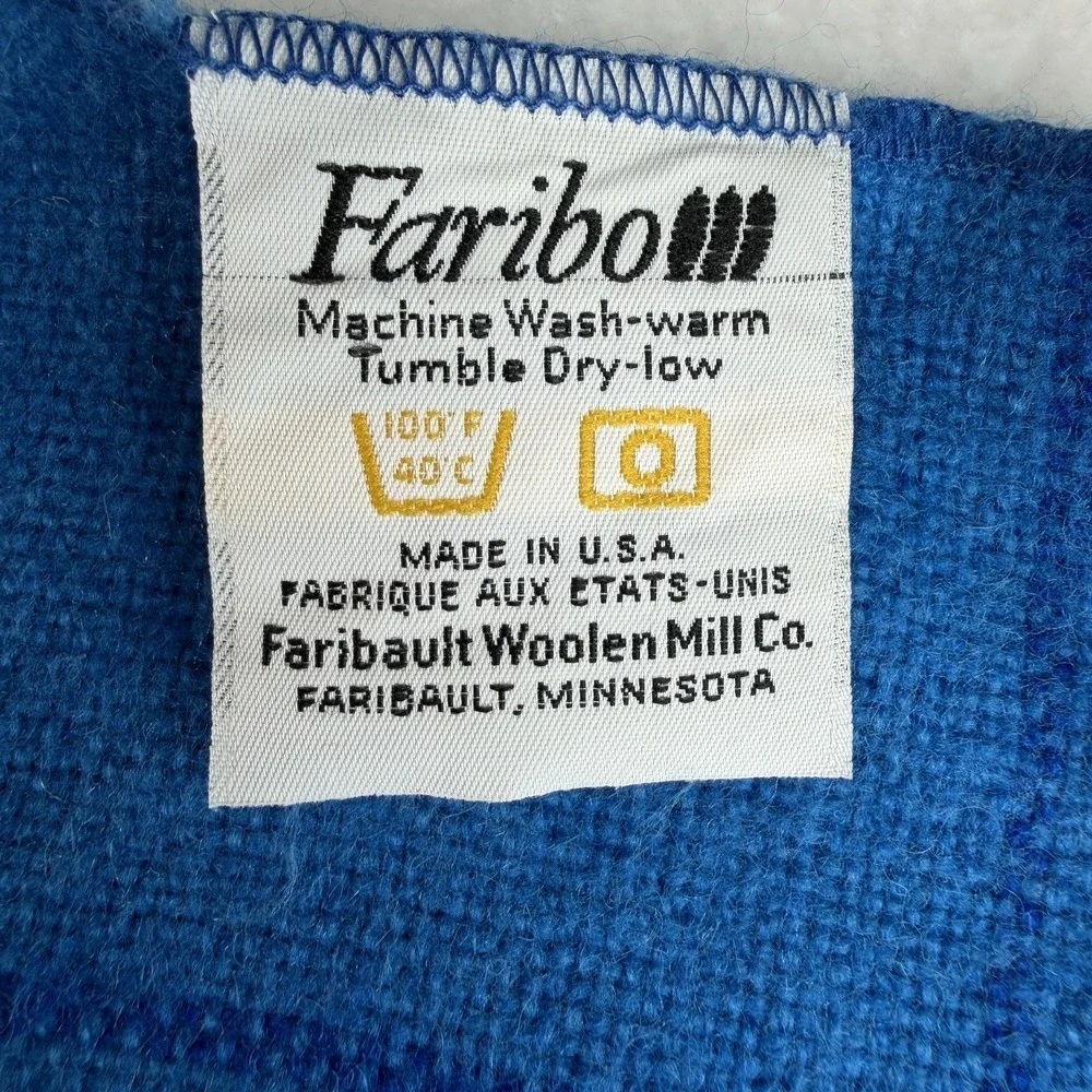 Vintage Faribo Wool Blend Blanket Throw Blue 38